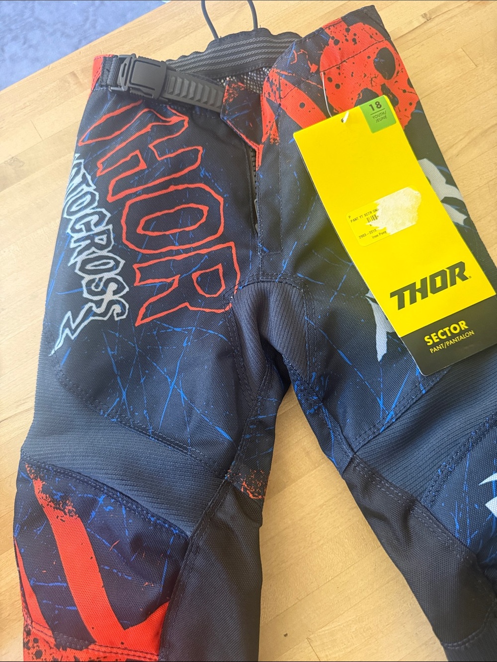 thor Black and Red Kids Motocross Pants with Blue Accents